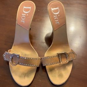 Dior Peach silk and suede crystal mules